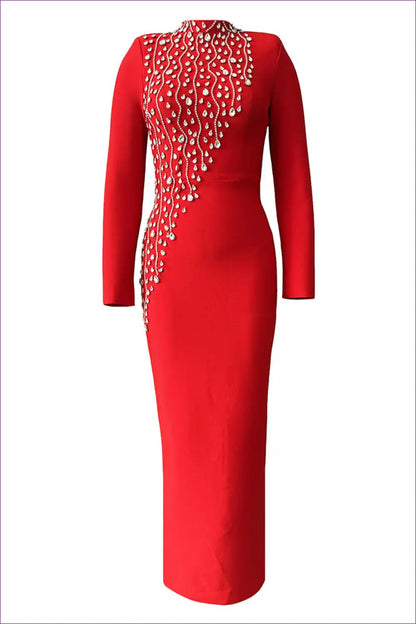 Long Sleeve Maxi Dress with Rhinestone Detailing - Red Carpet Refined for Clubwear, Dress, Dresses, Evening