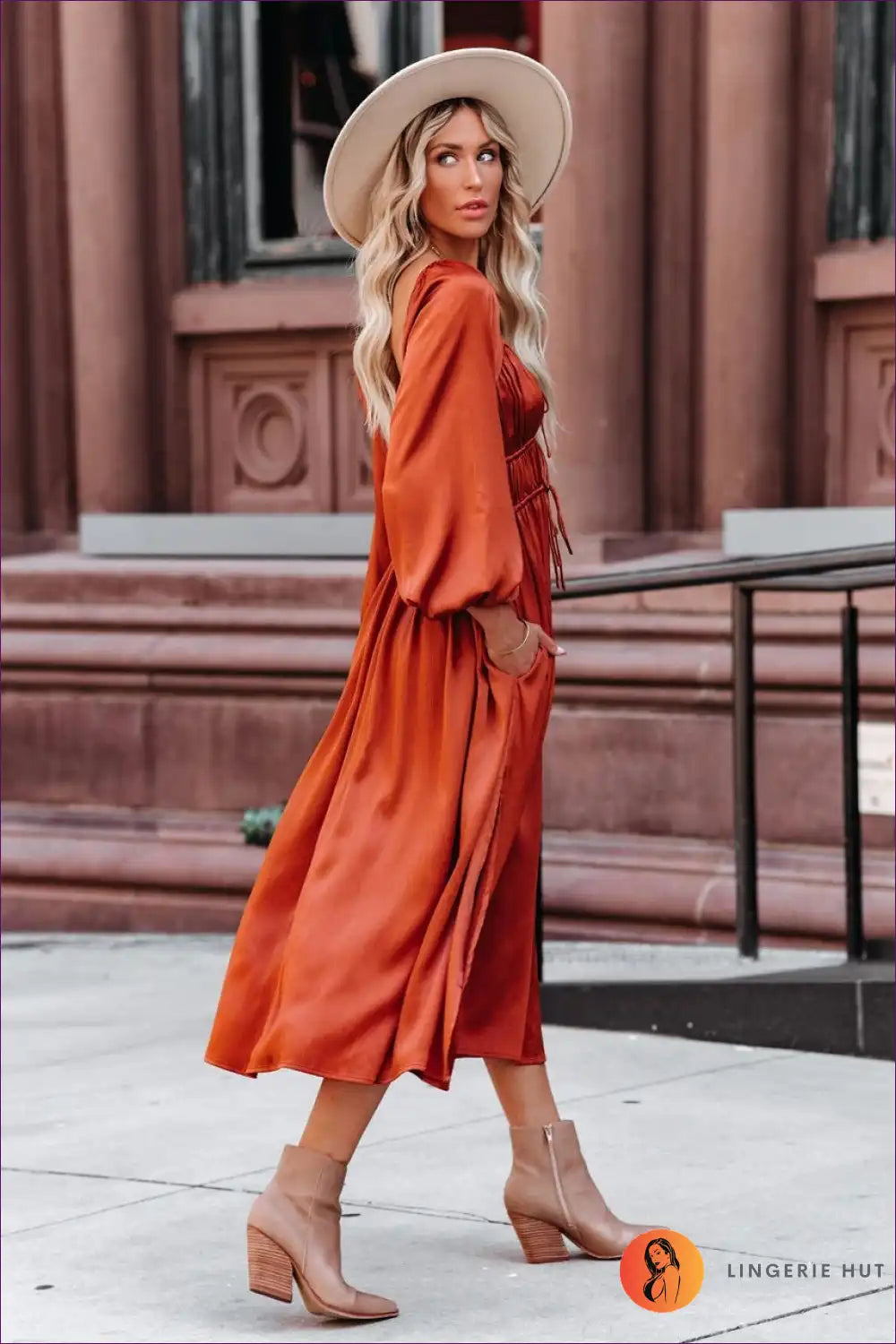Long-sleeve Midi Dress with Drawstring Waist - Autumn for Autumn, Casual, Dress, Dresses, Evening Wear