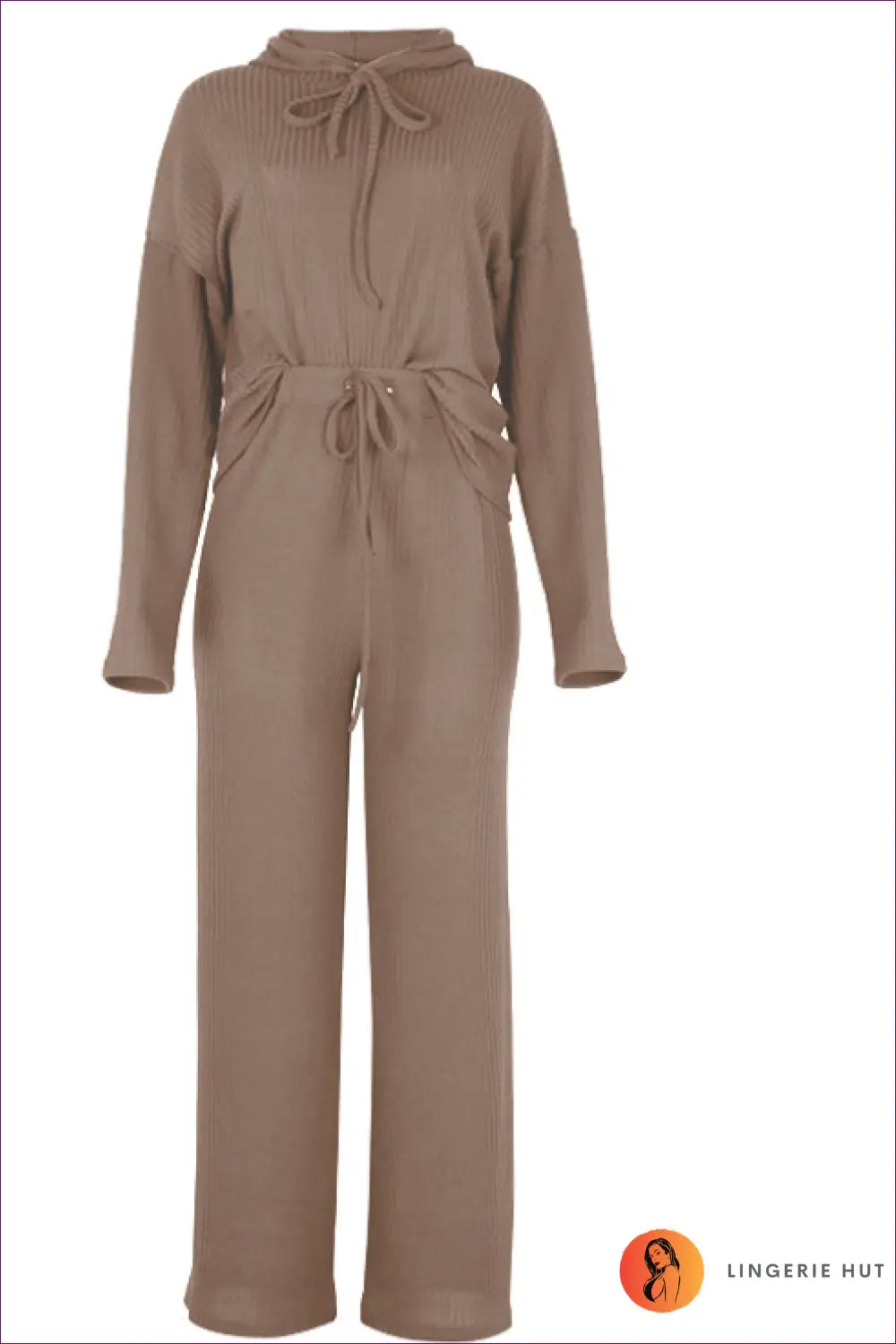 Long Sleeve Pyjama Set with Hood - Off-duty Comfort - s / Coffee - Loungewear - Lingerie Hut - All Season • Casual