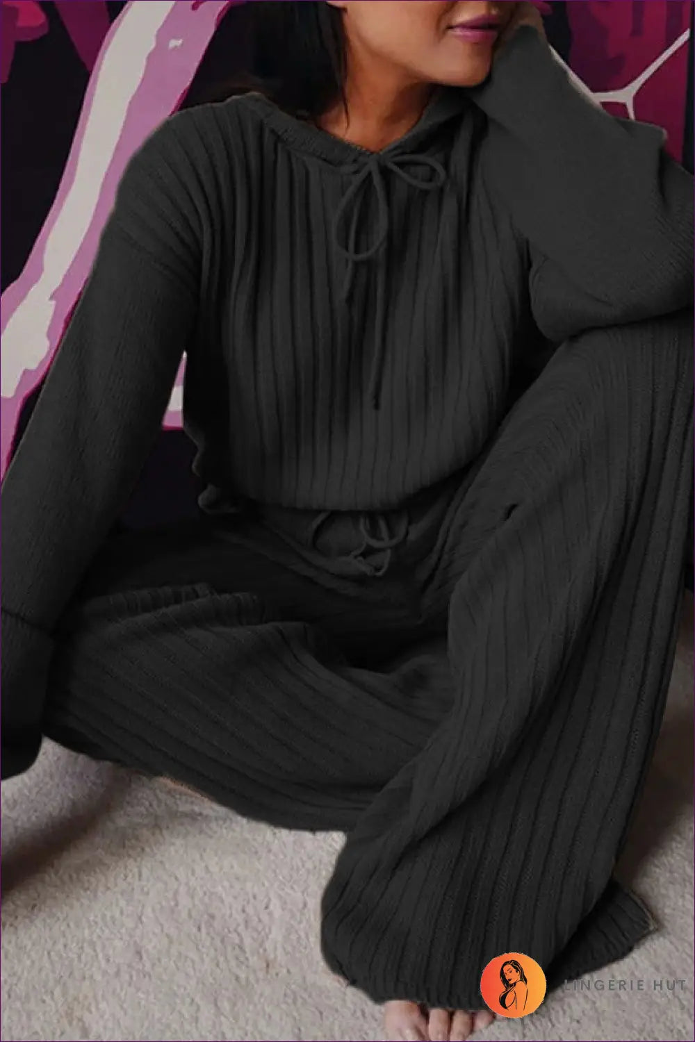 Long Sleeve Pyjama Set with Hood - Off-duty Comfort - s / Black - Loungewear - Lingerie Hut - All Season • Casual