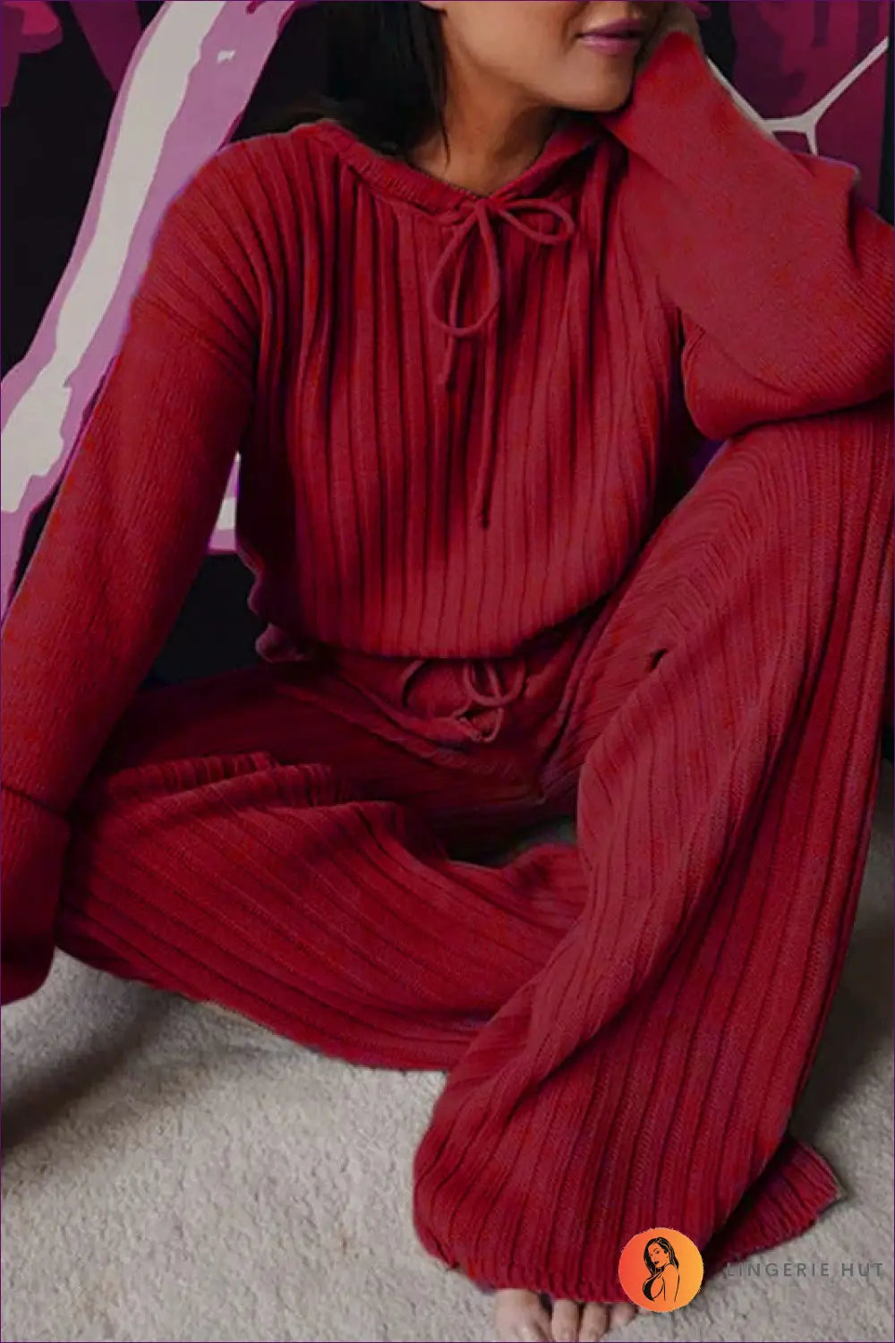 Long Sleeve Pyjama Set with Hood - Off-duty Comfort - s / Burgundy - Loungewear - Lingerie Hut - All Season • Casual