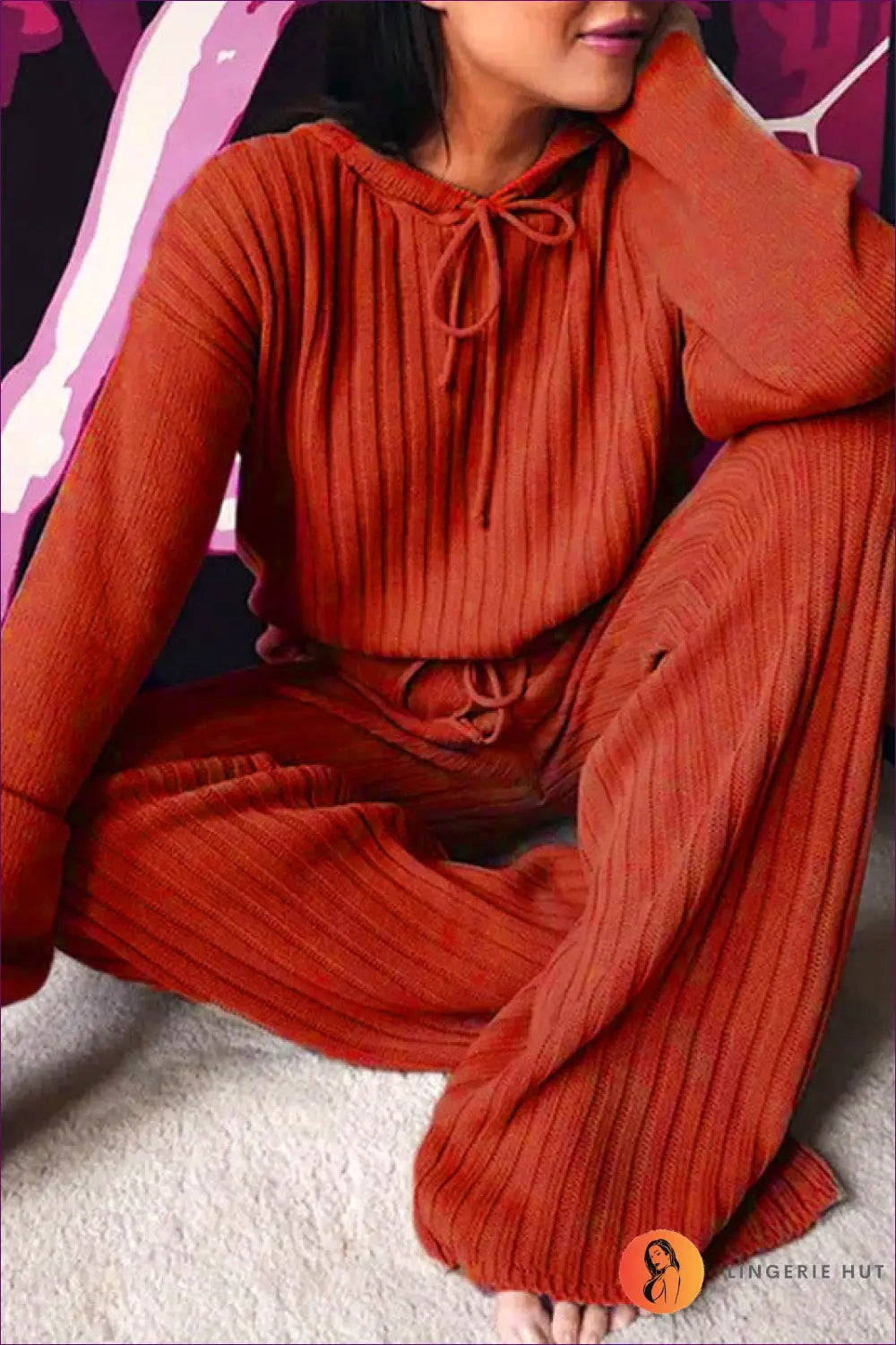 Long Sleeve Pyjama Set with Hood - Off-duty Comfort - s / Orange - Loungewear - Lingerie Hut - All Season • Casual