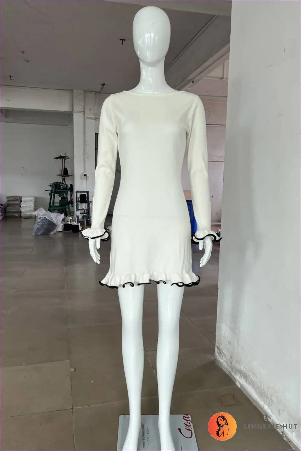 Long Sleeve Ruffle Hem Mini Dress - not your Basic - Dresses - Lingerie Hut - Autumn • Bodycon • Casual • Everyday