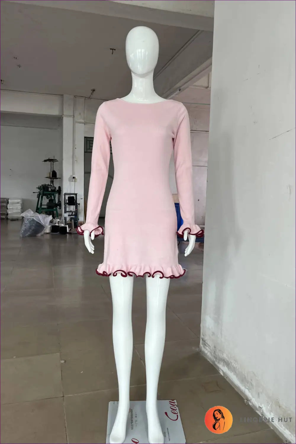 Long Sleeve Ruffle Hem Mini Dress - not your Basic - Dresses - Lingerie Hut - Autumn • Bodycon • Casual • Everyday