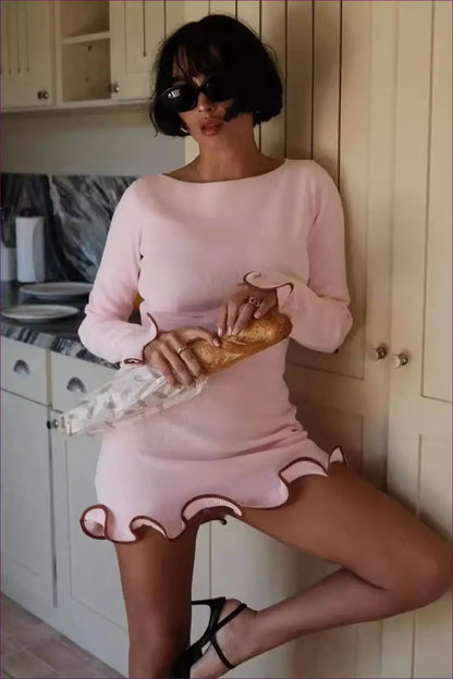 Long Sleeve Ruffle Hem Mini Dress - not your Basic - Dresses - Lingerie Hut - Autumn • Bodycon • Casual • Everyday