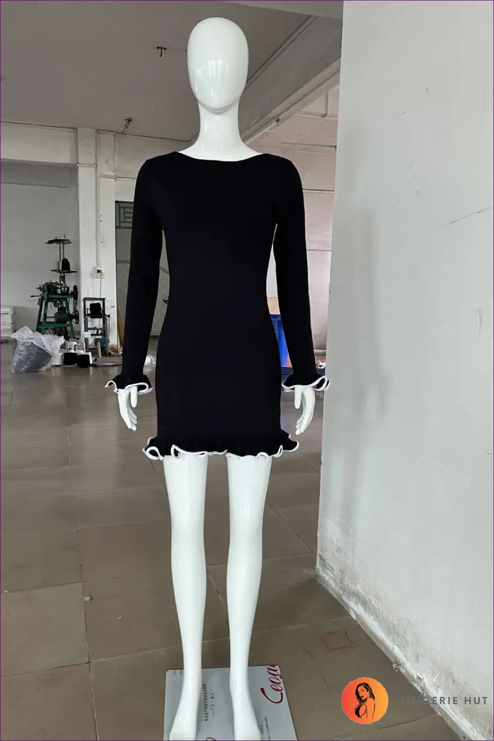 Long Sleeve Ruffle Hem Mini Dress - not your Basic - Dresses - Lingerie Hut - Autumn • Bodycon • Casual • Everyday