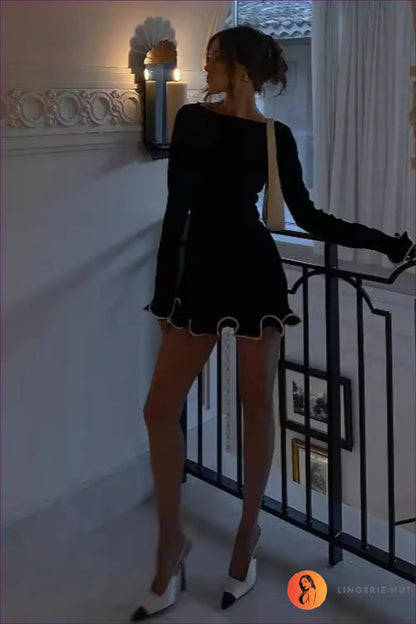 Long Sleeve Ruffle Hem Mini Dress - not your Basic - Dresses - Lingerie Hut - Autumn • Bodycon • Casual • Everyday