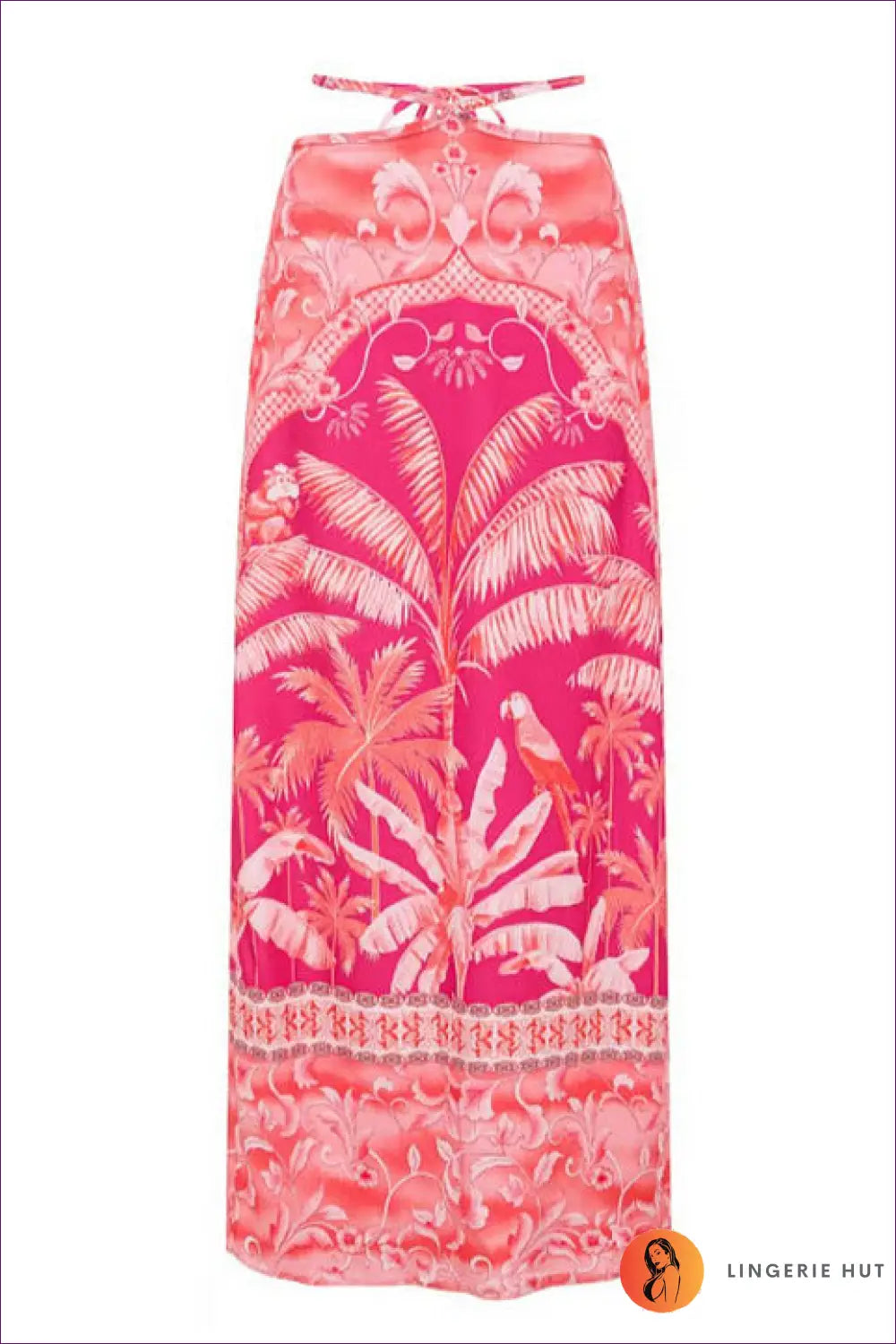 Long Sleeve Tropical Bikini with Ring Cutout - Palm Grove Ease - one Size / Skirt - Beachwear • Boho • just in • Sheer