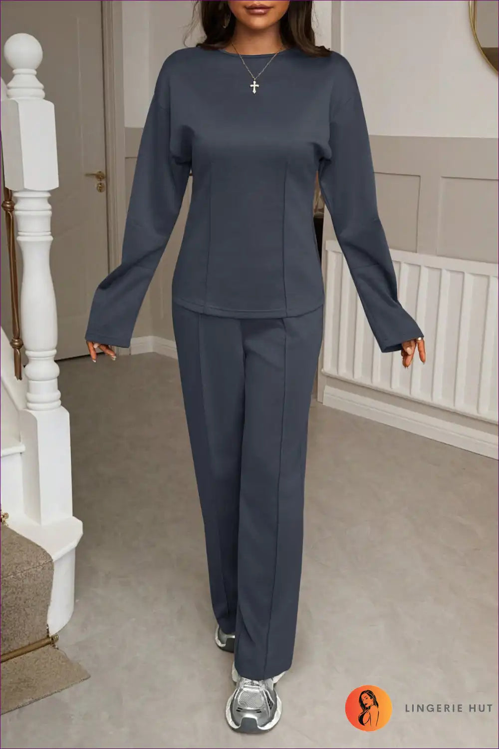 Lounge Set with Crew Neck Top - Elevated Comfort for All Season, Autumn, Casual, Everyday,