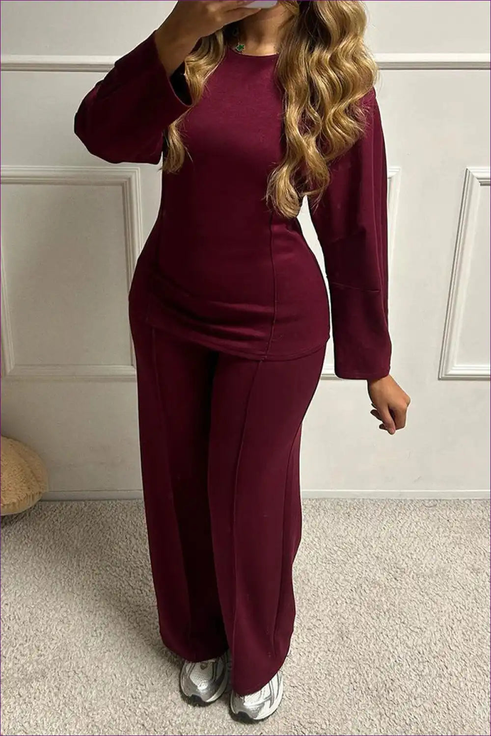 Lounge Set with Crew Neck Top - Elevated Comfort for All Season, Autumn, Casual, Everyday,