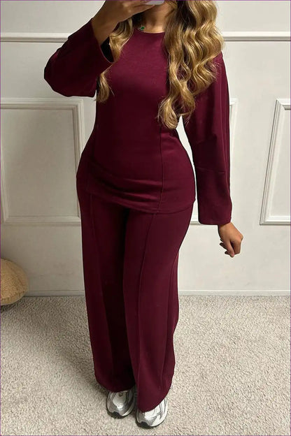 Lounge Set with Crew Neck Top - Elevated Comfort for All Season, Autumn, Casual, Everyday,