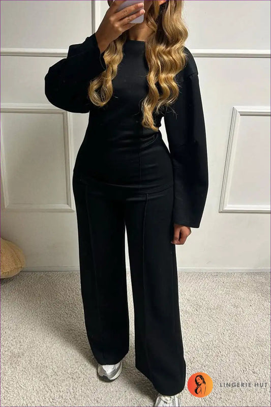 Lounge Set with Crew Neck Top - Elevated Comfort for All Season, Autumn, Casual, Everyday,