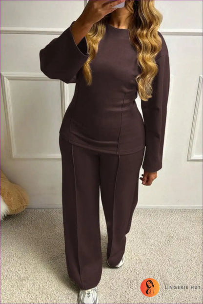Lounge Set with Crew Neck Top - Elevated Comfort for All Season, Autumn, Casual, Everyday,