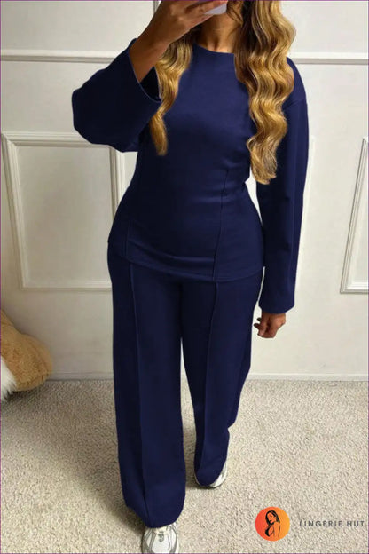 Lounge Set with Crew Neck Top - Elevated Comfort for All Season, Autumn, Casual, Everyday,