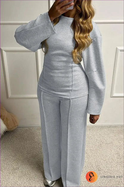 Lounge Set with Crew Neck Top - Elevated Comfort for All Season, Autumn, Casual, Everyday,