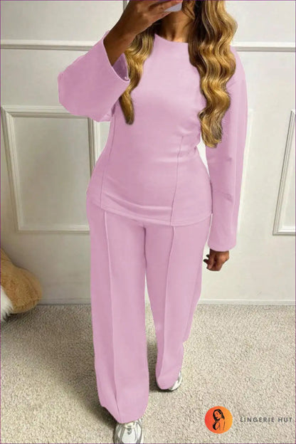 Lounge Set with Crew Neck Top - Elevated Comfort for All Season, Autumn, Casual, Everyday,