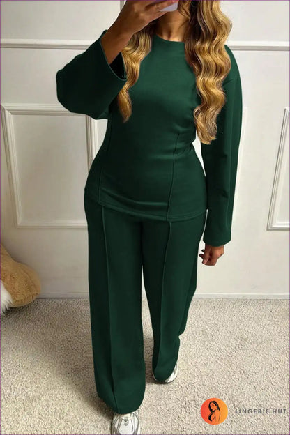 Lounge Set with Crew Neck Top - Elevated Comfort for All Season, Autumn, Casual, Everyday,