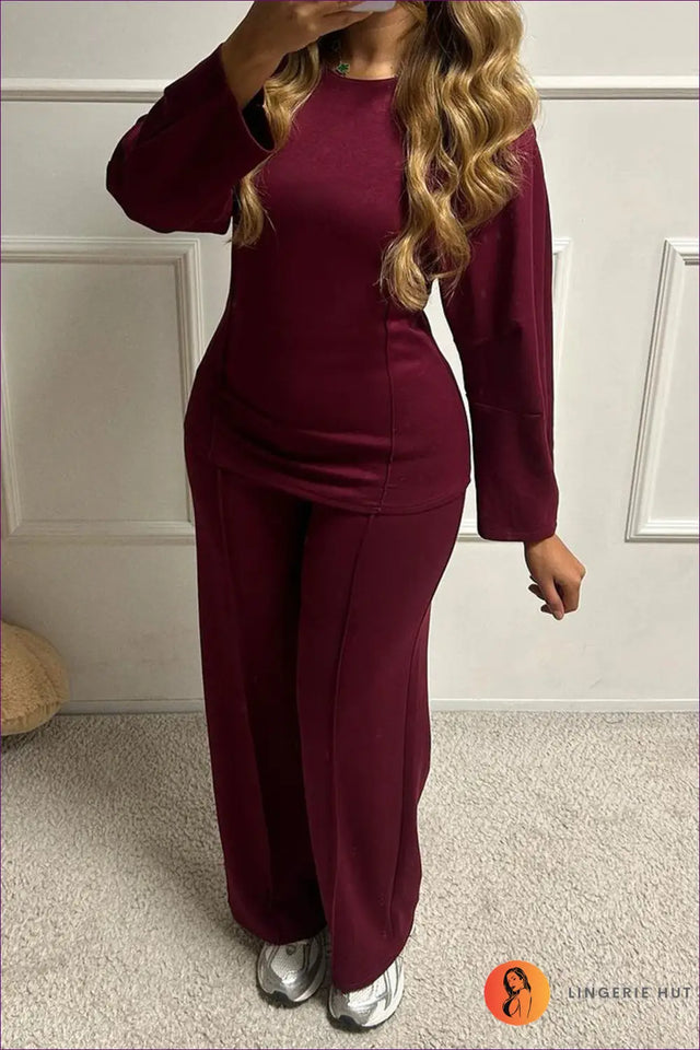 Burgundy Long Sleeve Loungewear Set