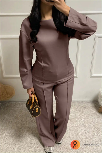 Lounge Set with Crew Neck Top - Elevated Comfort for All Season, Autumn, Casual, Everyday,