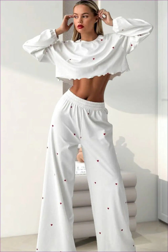 Heart Print Loungewear Set - Playful Ease For Every Night In