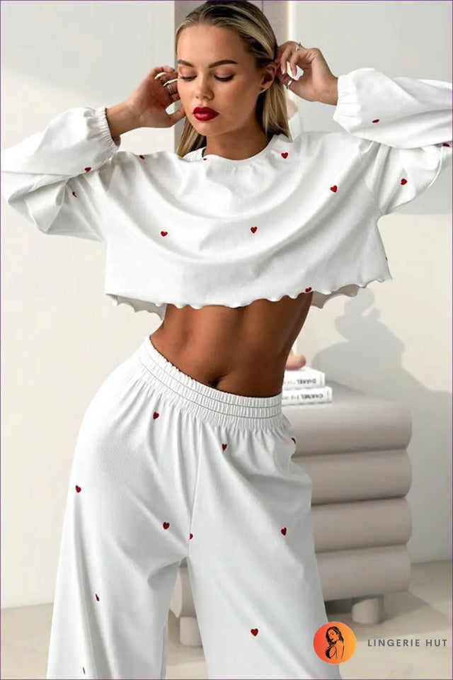 Heart Print Loungewear Set - Playful Ease For Every Night In