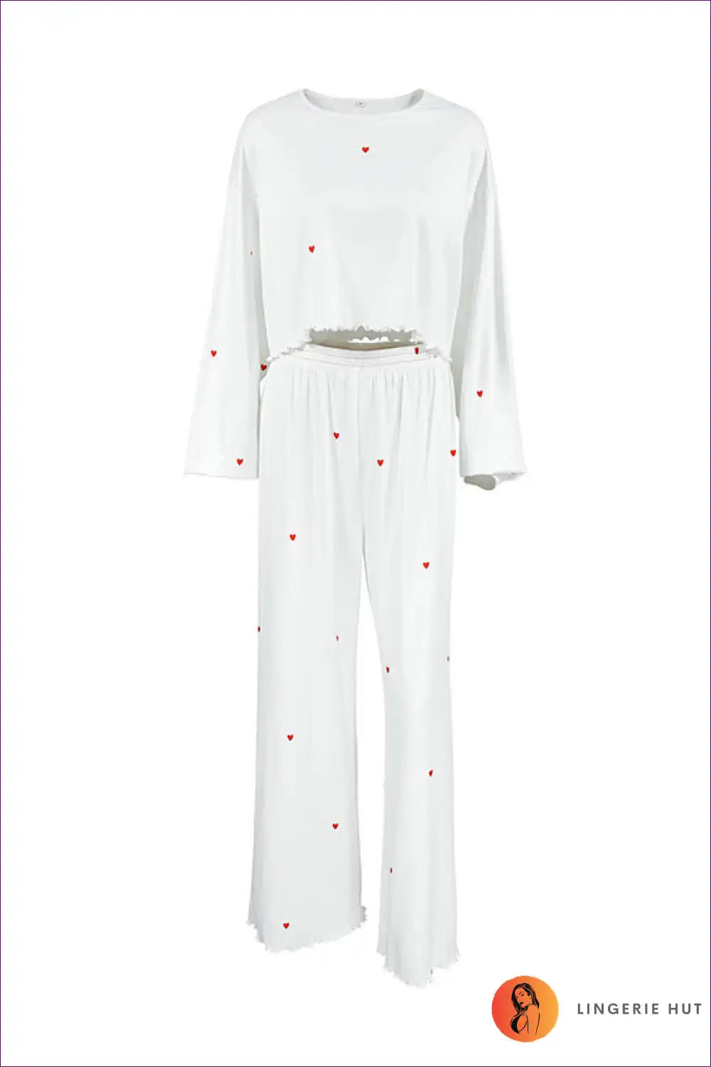 Lounge Set with Heart Print - Playful Romance for All Season, Casual, co Ord, Cotton, Crop