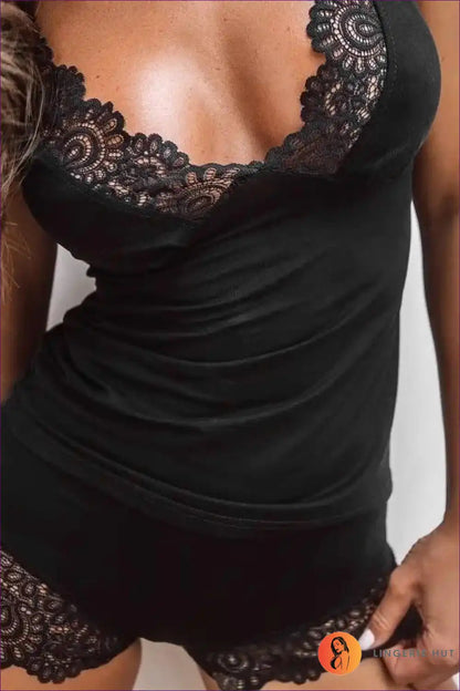 Lounge Set with Lace Trim and Sleeveless Top - Sunday Morning Ritual for Casual, co Ord, Cutout, Everyday,