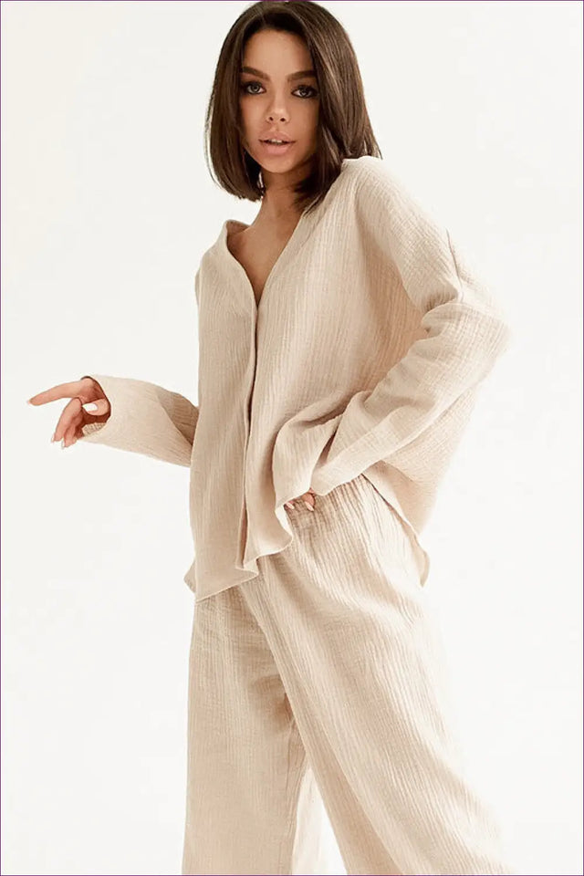 Long Sleeve Loungewear Set - Relaxed Home Sophistication