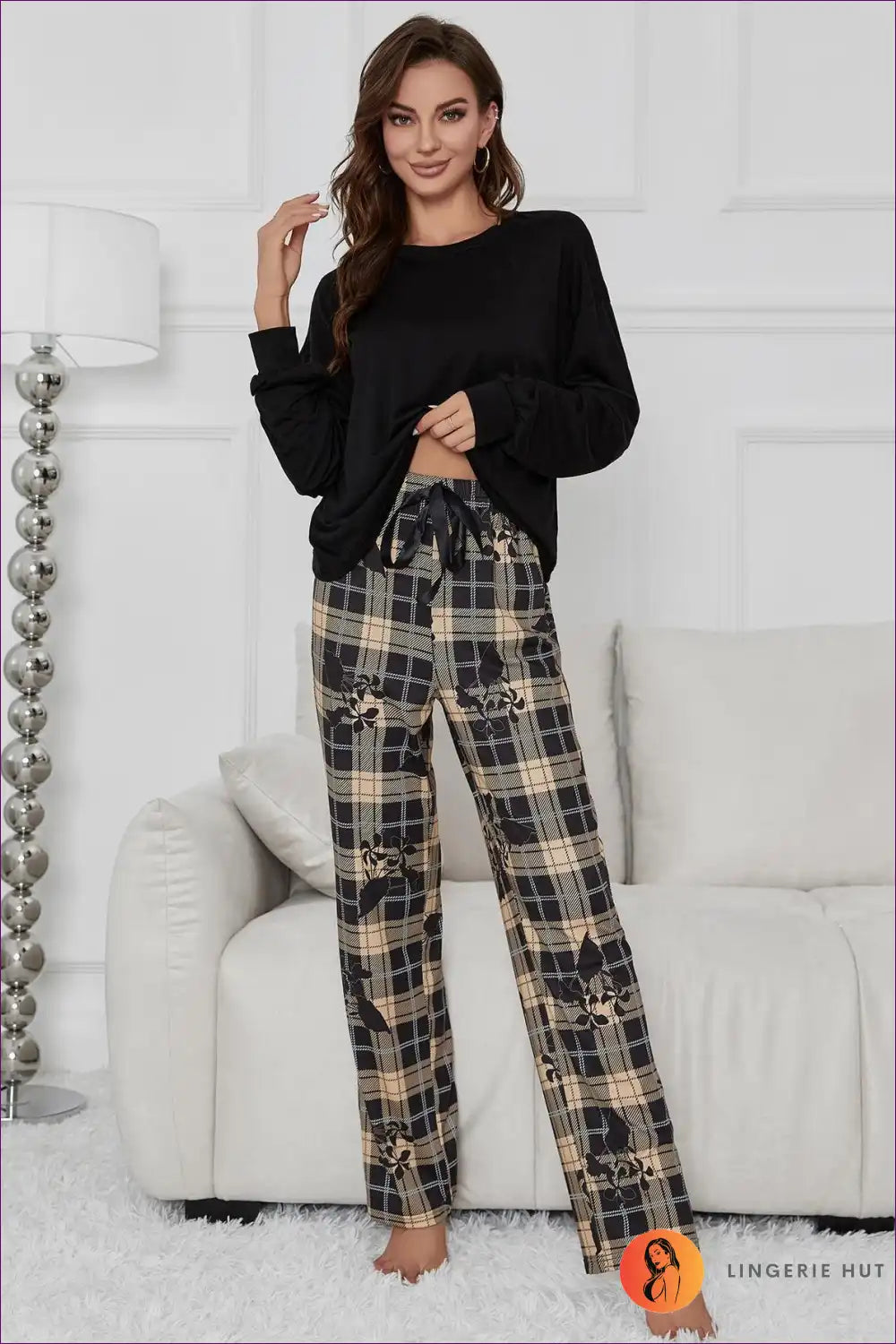Lounge Set with Plaid Accents - Contemporary Casual for All Season, Casual, co Ord, Cotton, Everyday
