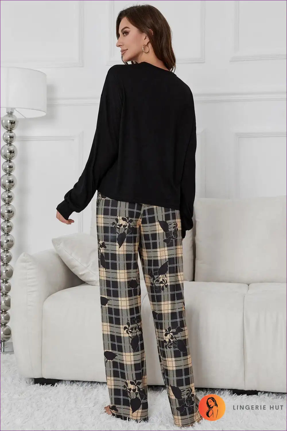 Lounge Set with Plaid Accents - Contemporary Casual for All Season, Casual, co Ord, Cotton, Everyday