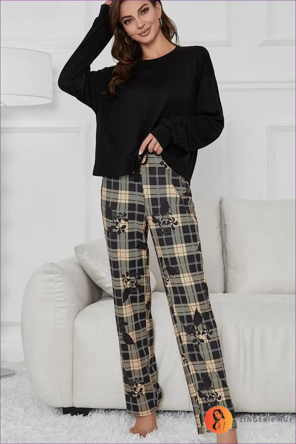 Lounge Set with Plaid Accents - Contemporary Casual for All Season, Casual, co Ord, Cotton, Everyday