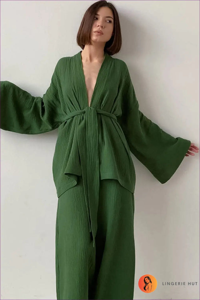 Lounge Set with Ribbed Cardigan - Effortless Elegance