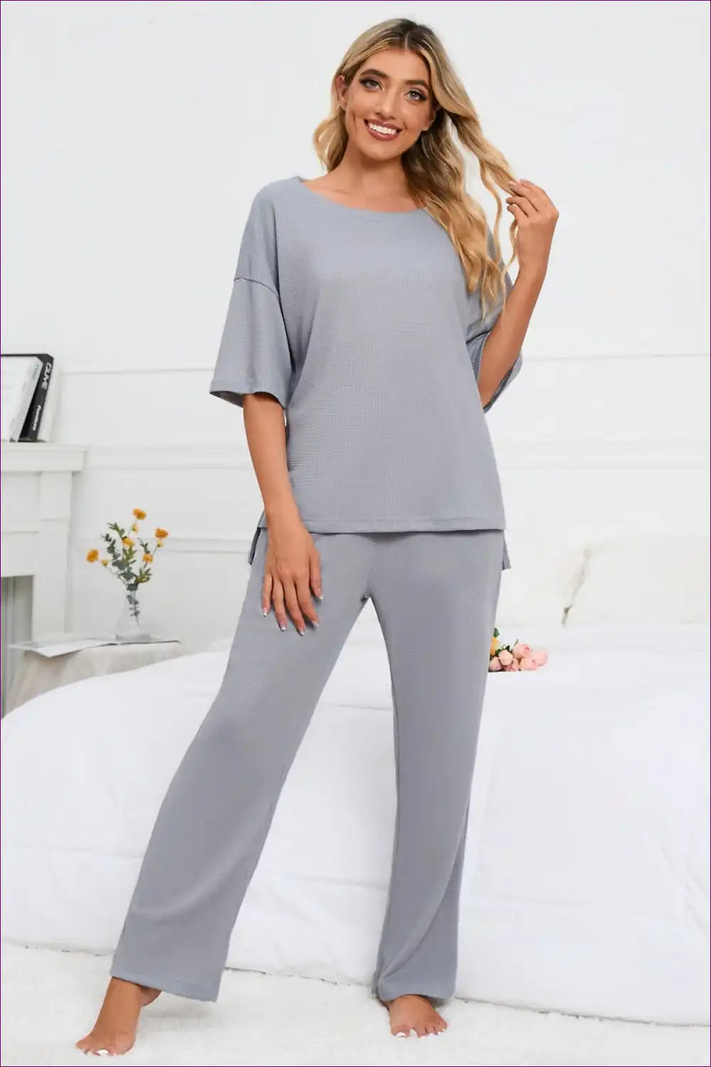 Lounge Set with Ribbed Texture - Cosy Sophistication for All Season, Casual, Everyday, Jersey,