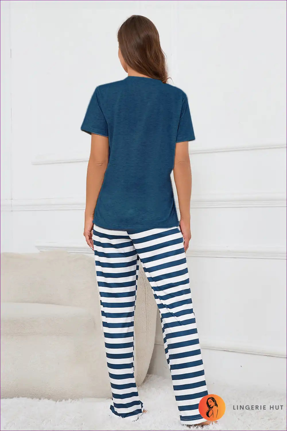 Lounge Set with Striped Bottoms - Casual Elegance for All Season, Casual, Cotton, Everyday,