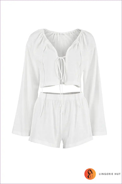 Lounge Set with Tie-front Detail - Fresh Morning Energy for All Season, Casual, co Ord, Crop, Everyday