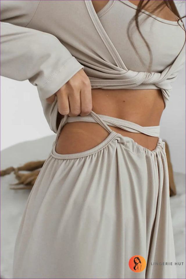 Three-Piece Loungewear Set with Tie-Front Top - Effortless Home Elegance