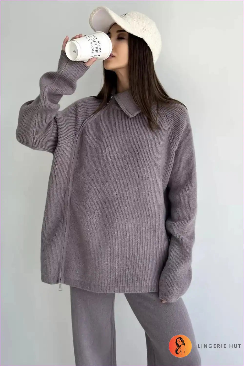 Luxe Ribbed Zip-up Sweater - Cozy Elegance for Every Day Autumn, Casual, Everyday, Loungewear, Night