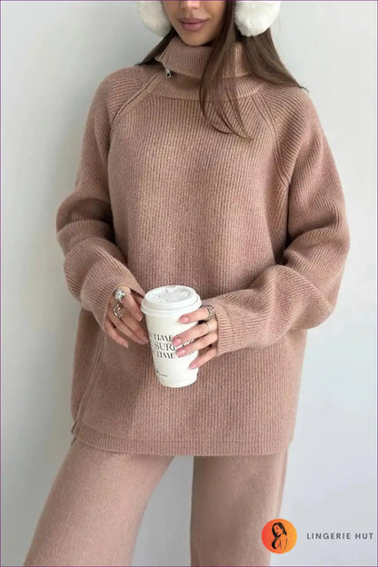 Luxe Ribbed Zip-up Sweater - Cozy Elegance for Every Day Autumn, Casual, Everyday, Loungewear, Night