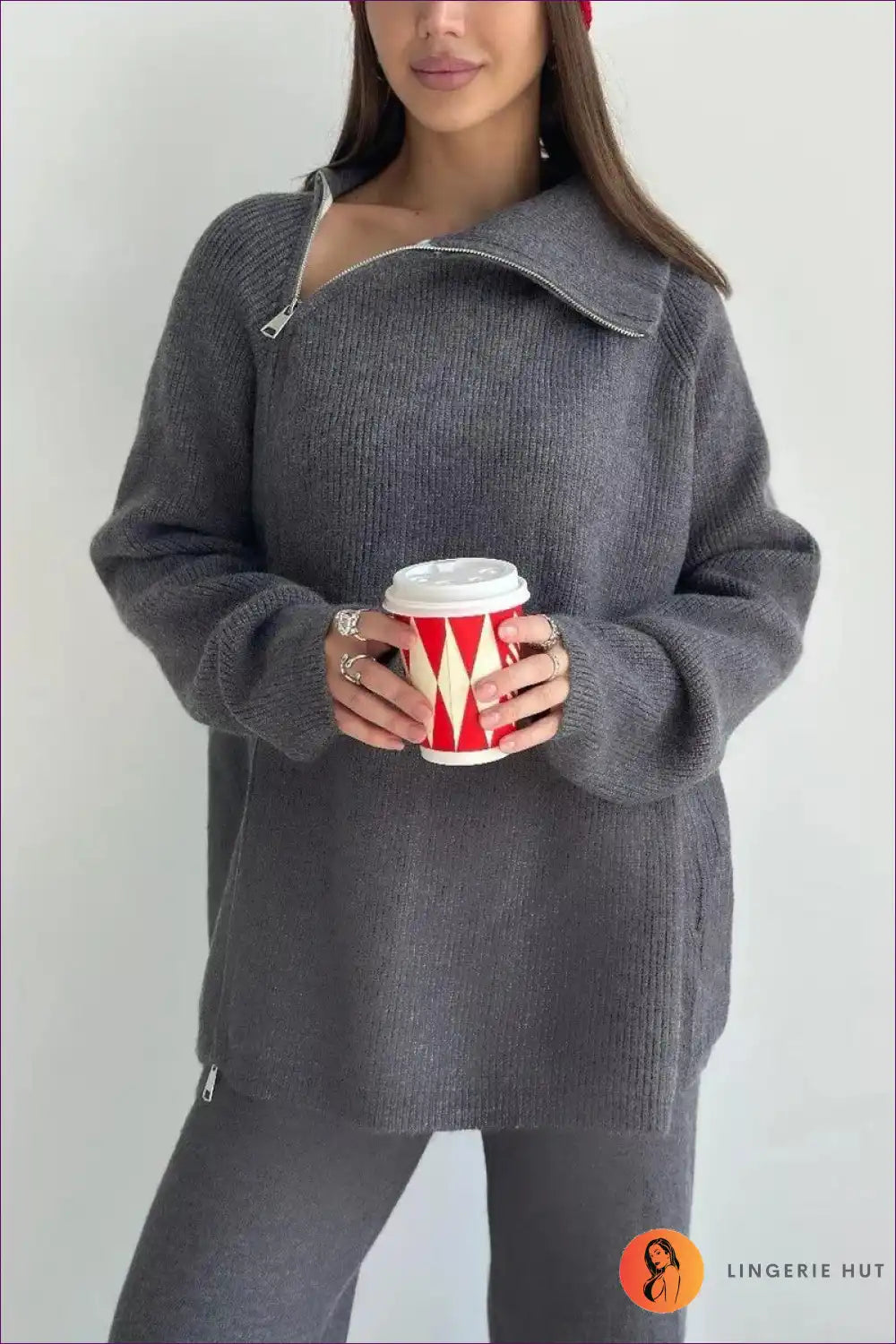 Luxe Ribbed Zip-up Sweater - Cozy Elegance for Every Day Autumn, Casual, Everyday, Loungewear, Night