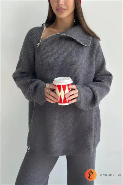 Luxe Ribbed Zip-up Sweater - Cozy Elegance for Every Day Autumn, Casual, Everyday, Loungewear, Night