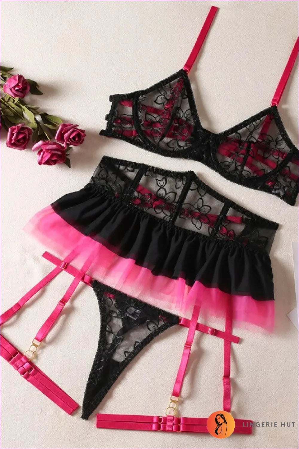 Indulge In The Allure Of This Luxurious Lace Floral Ruffle Bra Set - a Captivating Blend Elegance