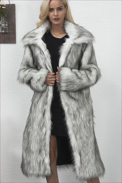 Luxurious Long Faux Fur Coat - Timeless Winter Glamour for Glamour, Jackets, Night Out, Outerwear, Party