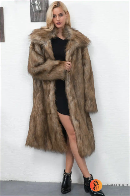 Luxurious Long Faux Fur Coat - Timeless Winter Glamour for Glamour, Jackets, Night Out, Outerwear, Party