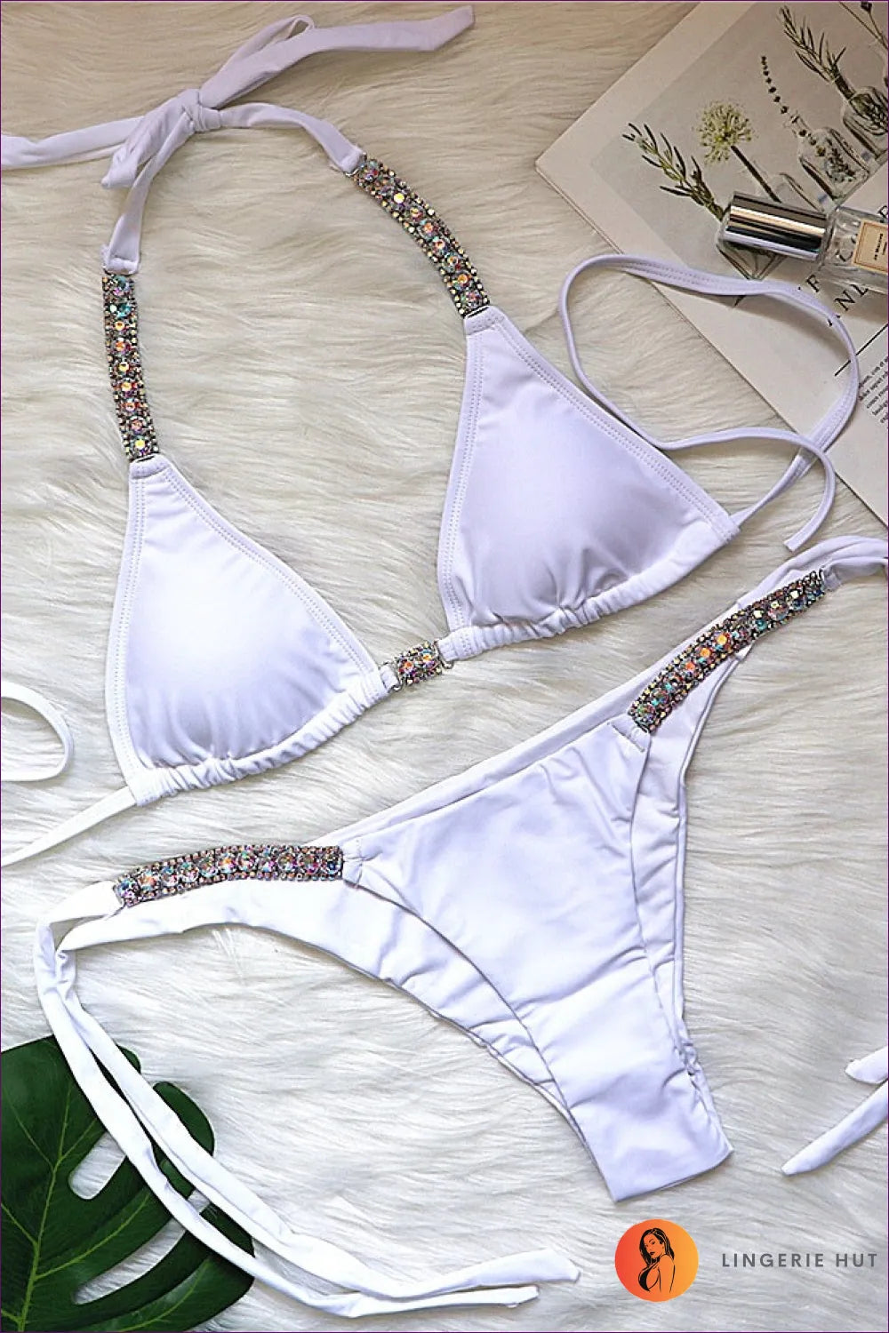 Sparkle In Our Elegant Luxury Rhinestone Halter Bikini. Custom Fit, Glamorous Style. Claim Your Beach Glamour