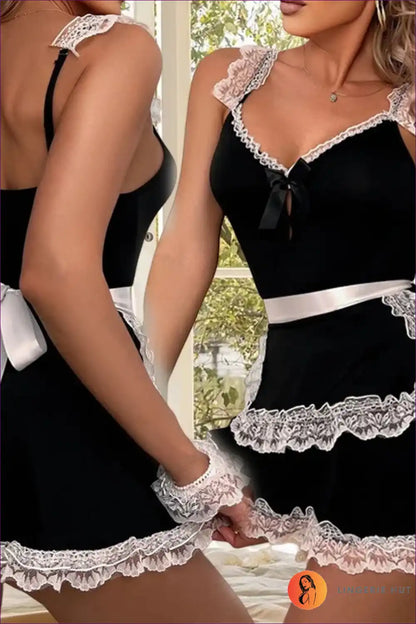 Maid Babydoll Nightdress with Lace Trim - Cosy Evening in for Babydoll, Boudoir, Costume, just In, Lace