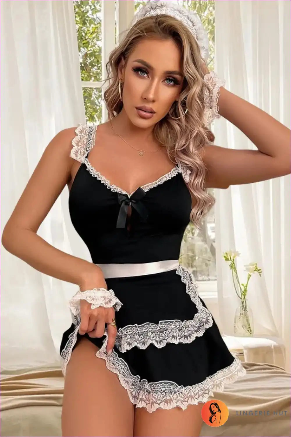 Maid Babydoll Nightdress with Lace Trim - Cosy Evening in for Babydoll, Boudoir, Costume, just In, Lace