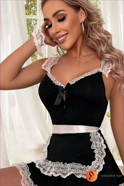 Maid Babydoll Nightdress with Lace Trim - Cosy Evening in for Babydoll, Boudoir, Costume, just In, Lace