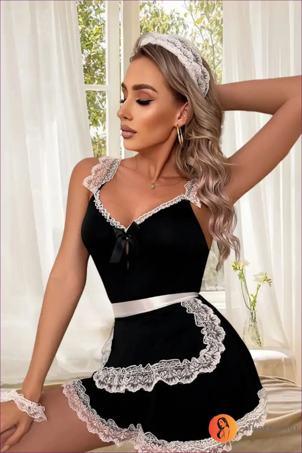 Maid Babydoll Nightdress with Lace Trim - Cosy Evening in for Babydoll, Boudoir, Costume, just In, Lace