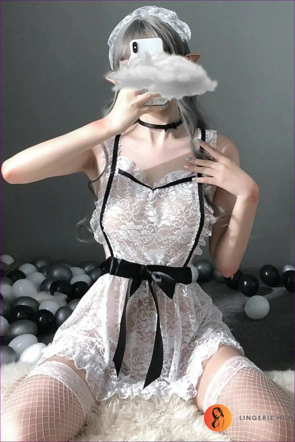 Maid Costume with Allover Lace and Ruffle Trim - Cosy Evening in for Boudoir, Costume, Garter, Halter,