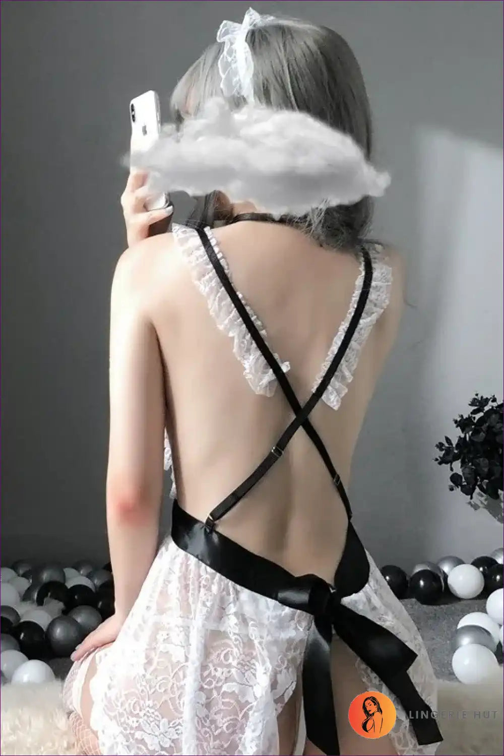 Maid Costume with Allover Lace and Ruffle Trim - Cosy Evening in for Boudoir, Costume, Garter, Halter,